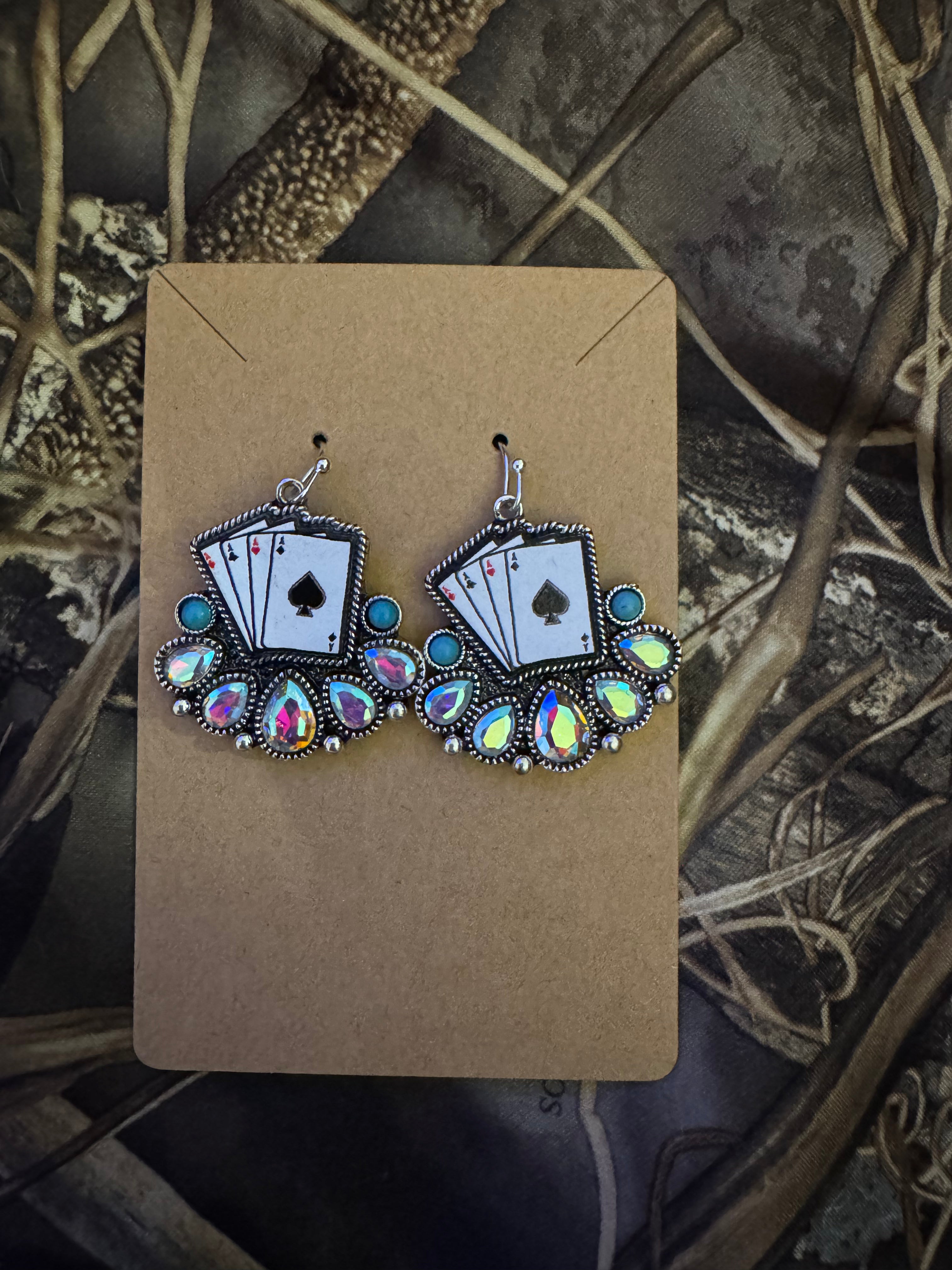 Western Style Playing Cards Earrings ( 4 A's )