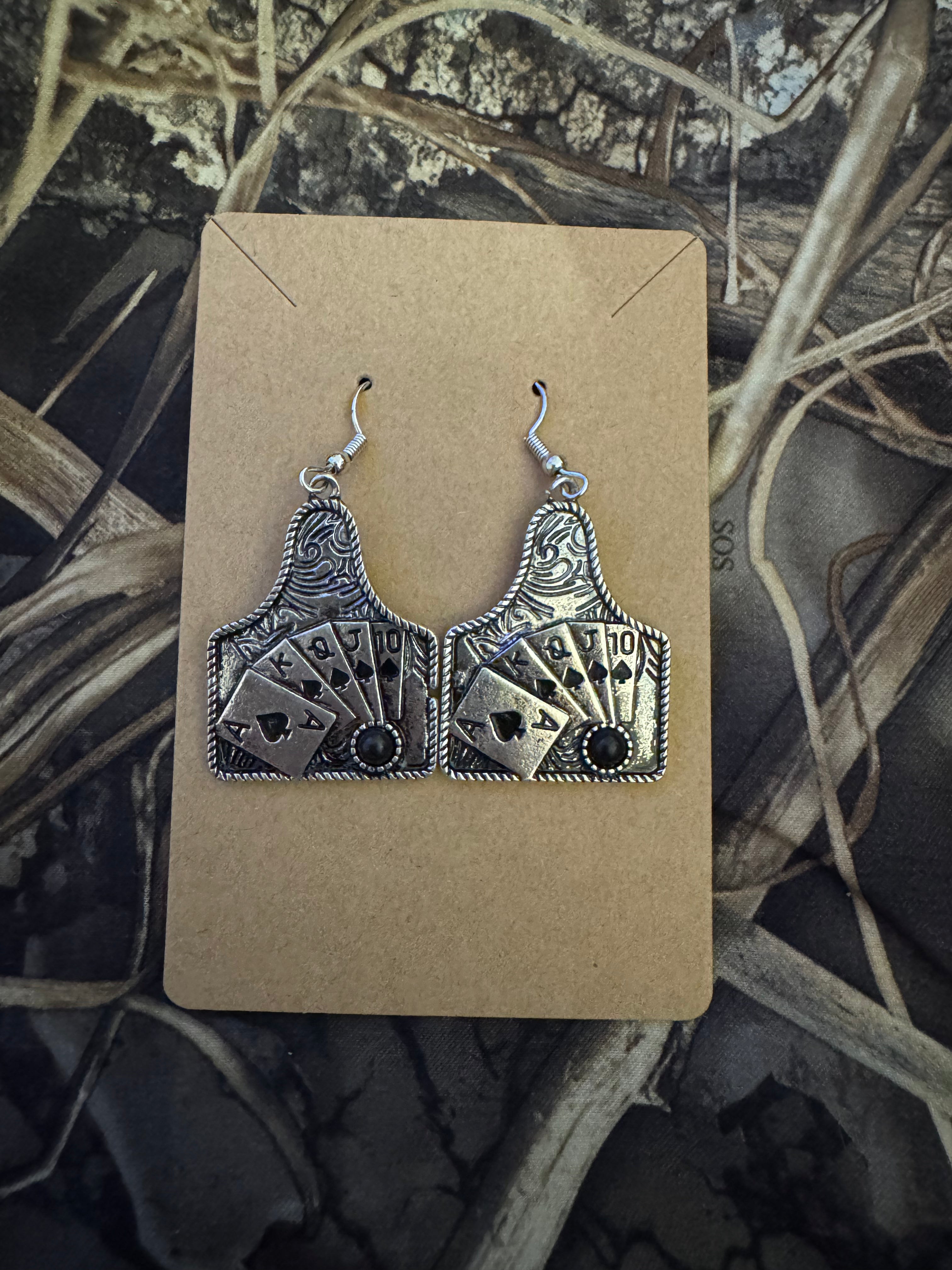 Western Card with Stone Drop Earrings ( Black )