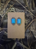 Western Rectangle Stone Studs Post Earrings ( Turquoise )