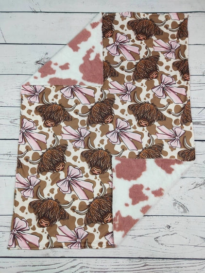 Baby Pink Bows With Cows Blanket