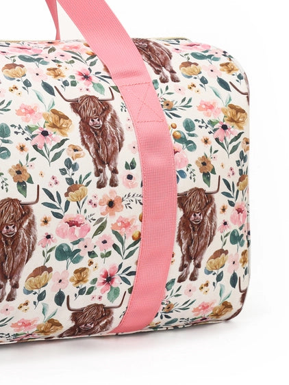 Pink Flower Cow Duffle Bag